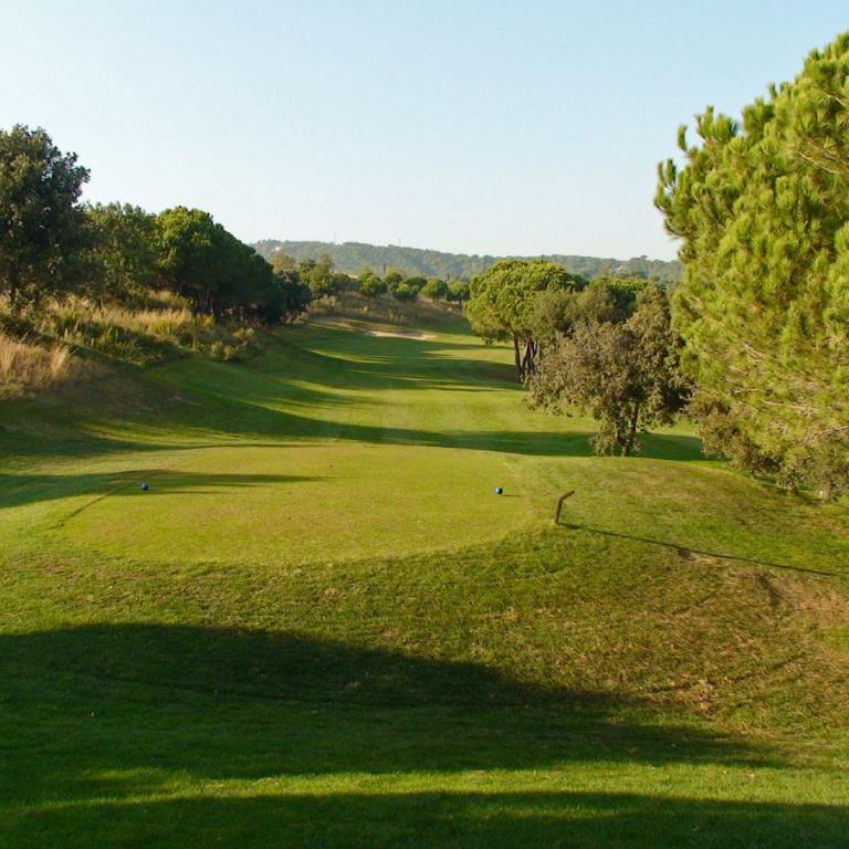 Ein weitläufiger Golfplatz mit grünen Rasenflächen und umliegenden Bäumen