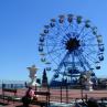 Ein großes Riesenrad in einem Park vor blauem Himmel.